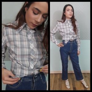 Deadstock vtg 70s checked button down shirt
